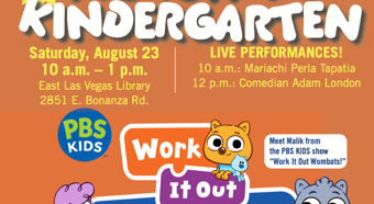 Kickoff to kindergarten flyer. Orange, white text explaining the event. 

