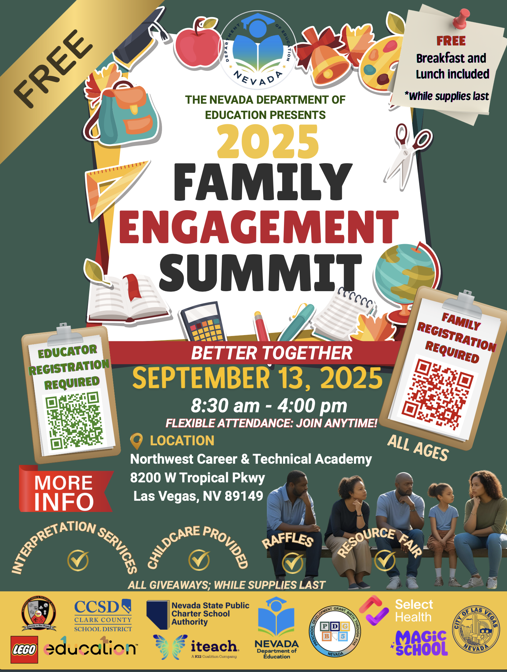 2025 Family Engagement Summit flyer- September 13th, 2025 Event is Free. 